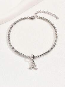 1pc Fashionable Minimalist 26 English Letter Crystal Inlaid Anklet, Suitable As Gift For Teenagers, Party And Holiday