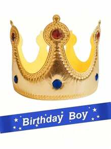 👑 تاج ذهبي للبالغين، قطعة رأس للأمير مرصعة بالراين ، ديكور كيك، تاج لحفلة عيد الميلاد، هدية للأم في عيد الحب، عيد الأم، قطعتان/قطعة