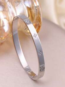 3pcs Fashion 18K Gold Plated Stainless Steel Floral Bangle Bracelets, Cubic Zirconia Inlaid, Waterproof, European Style Wrist Jewelry For Women, Casual, Wedding, Party, Valentine's Day Gift,Mom,Mother,Mother's Day,Gift - Diamond Style - View 10