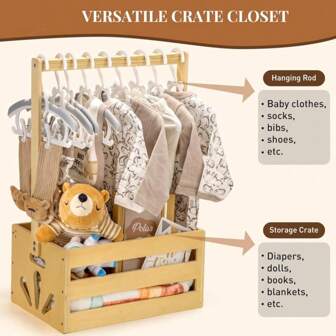 1pc Wooden Baby Storage Box, Handmade Assembly Required, Newborn Gift Packaging Wooden Storage Box, Wooden Baby Supplies Storage Box, Clothes & Toys Storage Basket, Portable Household Children's Clothing & Hat Organizer