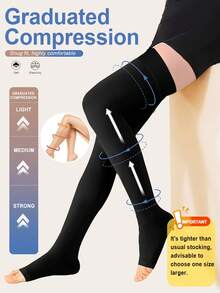 Unisex Compression Socks, Knee-High Toeless, Graduated Support, Silicone Non-Slip, Suitable For Running, Sports, Yoga, Travel, Comfortable & Warm - Black - View 12