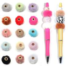 Round Loose Big Holes 20mm 10pcs DIY Colorful Colors Stock Cute  Acrylic Loose Fluff Plastic Fur Pompom Beads For Beadable Pen Chunky Necklace Jewelry Making