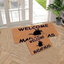 1pc Silicone Cat Pattern Doormat, Letter Print Household Entryway Decorative Carpet, Non-Slip, Wear-Resistant, Easy To Clean Long Carpet, Suitable For Living Room, Kitchen, Laundry Room, Patio, Bathroom Decor Carpet, Welcoming Mat - Multicolor - View 12