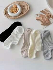 1/5 Pairs Women's Ankle Socks, White Color, Affordable, Y2K Style, Cute, Sports, Interesting, Gift (NO White Card) - Multicolor - View 5