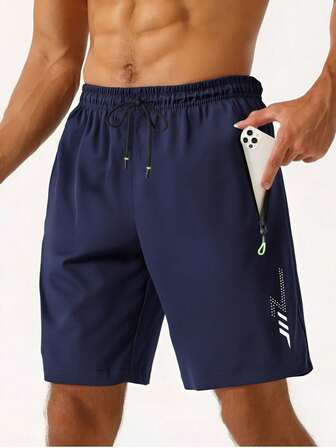 New Summer Lightweight Men's Shorts, 4-Way Stretch, Loose Fit 5-Inch Inseam, Men's Sports Shorts, Beach Shorts, Fitness Shorts, Running Shorts With Pockets, Zipper, Reflective Print, Solid Color