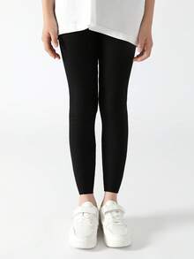 1 双女童竖条纹黑色紧身裤，适合日常穿着，四季皆宜 - 黑色 - 查看 3