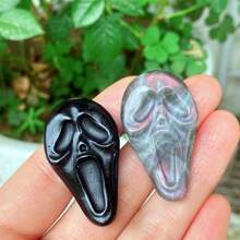 1 Stück 4 cm natürliche Obsidian/Spektrolit Feldspat Gesichtsmaske, geschnitzte Quartz Kristall, Kristall Figur, Wohndekoration, Kristall Chakra Geschenk, Kristall DIY Zubehör (Zufällige Lieferung)
