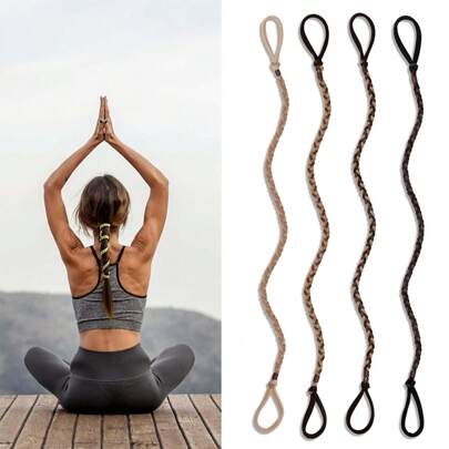 4 قطع أربطة شعر نسائية طويلة مرنة مضفرة، مناسبة للشعر الطويل والكثيف، للغوص والتزلج على الأمواج والرياضات الخارجية، بطول 17 بوصة/43 سم و 25 بوصة/64 سم