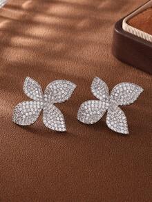 3pcs/Set Luxurious Leaf Cubic Zirconia Necklace & Earrings Jewelry Set For Women - Leaf - View 5