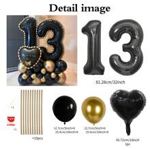 43pcs Black Number Column Balloon Set, Includes 32 Inch (81.28cm) Black Number Foil Balloons, Black & Metallic Gold Round Latex Balloons, Suitable For Anniversary, Birthday Decorations, Brides, Wedding Decor, Graduation, Festivals, Party Decor