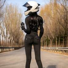 Traje de armadura suave para motociclista mujer WOSAWE, camisas y pantalones elásticos y transpirables con protección corporal completa - Negro - Ver 8