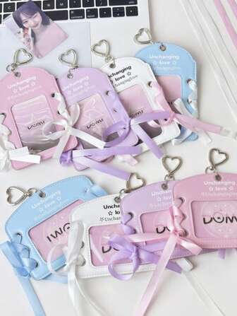 1 件 Kpop 照片卡夹、3 英寸可爱蕾丝 PVC 照片卡夹、3 英寸皮革照片卡夹、卡片照片吊坠盒、学校文具钥匙扣、公交车学生证竖式夹