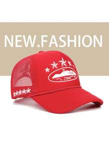 1pc Y2K Style Women's Embroidered 5-Pointed Star Sponge Drawstring Mesh Baseball Cap, Adjustable, Casual Outdoor Sun Hat For Spring/Autumn Travel, Beach, Suitable For Men Y2K Fashion Youth Cap