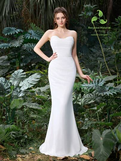 Elasola Vestido de Noiva Elegante de Poliéster Chiffon com Silhueta de Sereia | Vestido de Convidada para Chás de Panela, Festas de Jardim e Uso Formal Diário