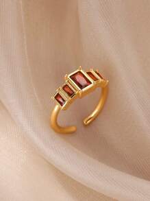 Inele vintage colorate din oțel inoxidabil cu zirconiu cubic, inel deschis anti-decolorare placat cu aur de 18K cu piatră pătrată pentru femei, accesorii pentru bijuterii de nuntă, cadouri de ziua de naștere pentru mama/cea mai bună prietenă