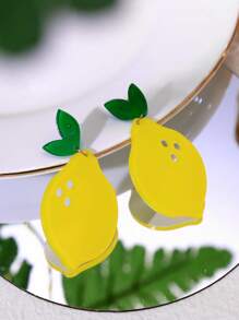 1 Par de Pendientes elegantes de Accesorios para Mujer de Estilo Fashionable con Frutas Dulces como Limón, Piña y Chili