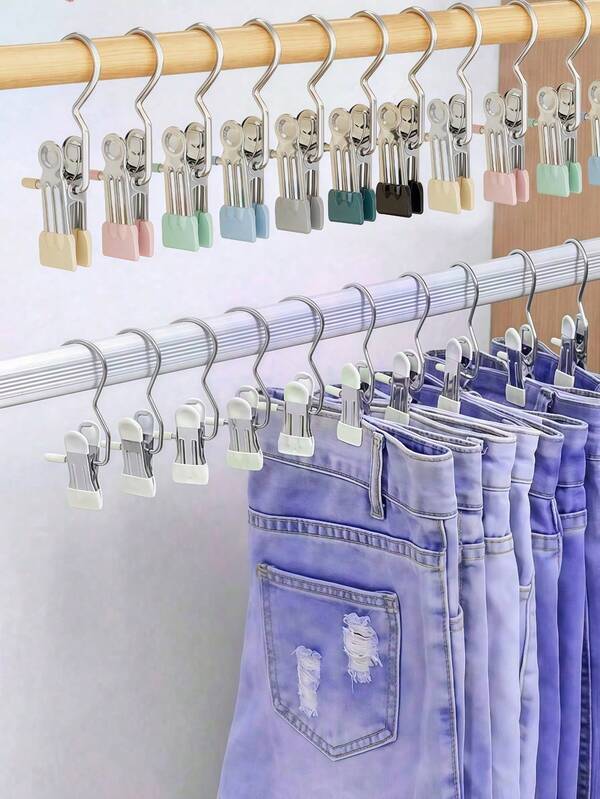 100/30/20/10/1 pièce de pinces à linge en acier inoxydable, clous pour vêtements de lessive avec crochet, pinces à vêtements portables pour accrocher, organisateur de penderie, décorations d'Halloween, costumes d'Halloween, décorations d'automne, décorations de festival, chambre à coucher, organisateur, rangement à la maison, t-shirt blanc pour femme, pantalon noir pour femme, vêtements d'hiver pour femme, robe