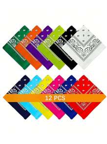 12 pièces Foulard/Châle/Bandana unisexe à motif cachemire imprimé, style pop hip hop . Convient pour les voyages, les fêtes et les concerts pour hommes et femmes