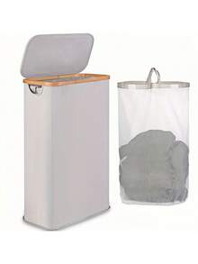 1pc Pink Laundry Basket With Lid, 75L/19.6Gal Foldable Dirty Clothes Basket, With Bamboo Handles And Removable Laundry Bag, Easter Basket, Bathroom, Bedroom, Laundry Room Storage Bin, Collapsible Laundry Hamper - Multicolor - View 14