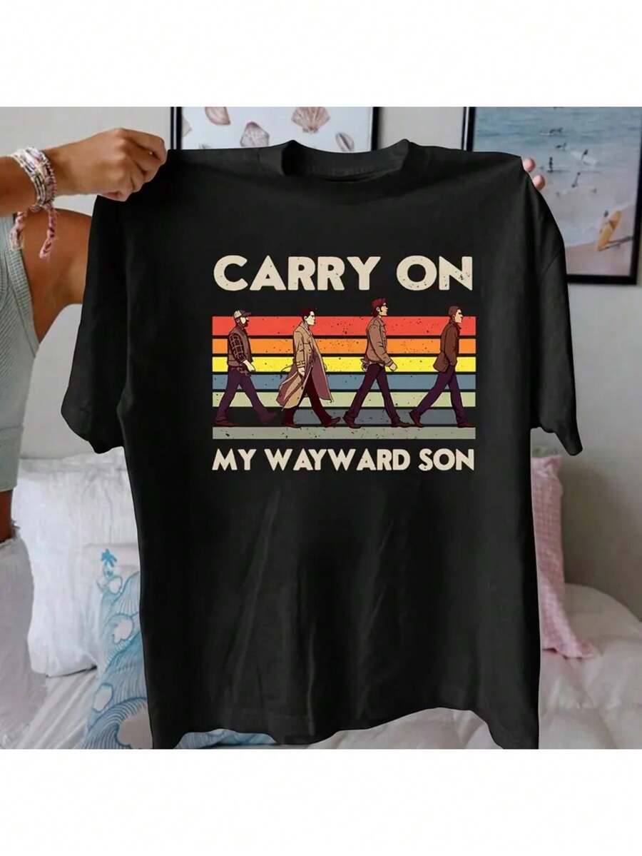 Supernaturall T-Shirt Paranormal Investigation Series Dean Sam Geek Unisex Male Female 100% Cotton Top Premium Streetwear Launch Immediate Shipping Various Colors!! Plus Size - 黑色 - 查看 1