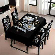 1/4/5/6/7pcs Fashionable Simple European And American Style Printed Chair Covers / Chair Cover Set, Suitable For Indoor Home Restaurant, Hotel Modern Daily Decoration. Tablecloth Suitable For Square Tables, Elastic Chair Covers Can Be Washed - YT-072 - View 16