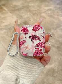 Estuche para auriculares con elementos oceánicos, como caparazón de tortuga, conchas marinas y coral, estuche transparente con 1 hebilla, compatible con funda para , auriculares, Pro (2.ª generación), 3, Pro, 1/2 y 4