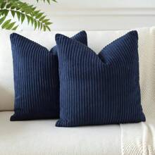 Conjunto de capa de almofada decorativa de 1/2 peças, estampa listrada de veludo cotelê azul-marinho, adequado para sofá, sala de estar, decoração de escritório