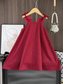 Vestido de tirantes de unicolor tejido lindo para niñas en verano - Burdeos - Ver 2