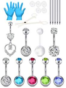 Belly Button Piercing Kit - Stainless Steel 14G Belly Ring, Piercing