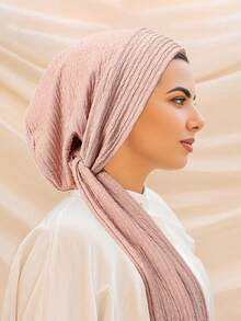 1件新款纯色弹力发带帽，多功能褶皱头巾帽，女士连衣裙适用