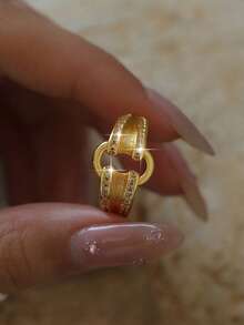 1 pieza Anillo abierto con hebilla de cinturón glamoroso de circonita cúbica redonda para mujer, joyería de decoración geométrica vintage para uso diario, regalo para banquetes, bailes de promoción, fiestas, citas y compromisos
