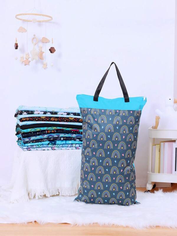 1 Pc Big Size Waterproof Fabric Reusable Diaper Wet Bag ,Waterproof Polyester Beach Diaper Laundry Baggie, Large Swimmer Dry Pouch,Large Wet Dry Bag Waterproof Hanging Cloth Diaper With Double Zippered Pockets