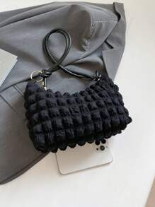 Bolso de hombro con pliegues tipo pompón en estilo dulce para mujeres, bolso versátil de unicolor para uso diario, bolso pequeño para teléfono móvil y monedas para eventos, bolso de viaje y compras para exterior, casual y práctico para estudiantes y trabajadores de oficina