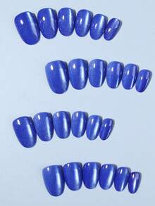 24片Y2K短款椭圆形紫色葡萄猫眼水晶美甲贴纸，中号，亚克力猫眼材质，完美贴合，套装包含1瓶果冻胶和1把指甲锉，适合女性和女孩日常工作、学习和派对DIY使用。 - 藍色 - 查看 3