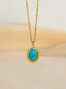 1 pieza Collar colgante de acero inoxidable con gema vintage marrón, collar con colgante ovalado con forma de sol y corazón chapado en oro con rhinestones, adecuado para uso diario o festivales, regalo de joyería para mujeres