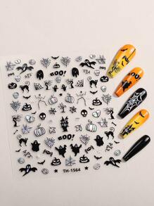 3 Stücke 3D Schädel Nail Art Aufkleber für Halloween, Laser Spinnennetz auflösende Love Skull selbstklebende Nail Decals, Nail Art Zubehör für Frauen DIY Nail Art Aufkleber