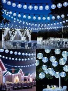 1 pacote 20/30/50/100/200 Luzes de Fio Solar em Formato de Esfera de Cristal LED, Luzes Solares para Uso Externo, Com 8 Modos de Iluminação, Decorações de Halloween Externas para Jardim, Árvore, Pátio, Festa, Natal, Pátio