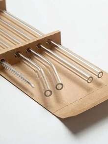 Clear Glass Straw Reusable 4 Straws 1 Brush Heat Resistant Washable - White - View 1