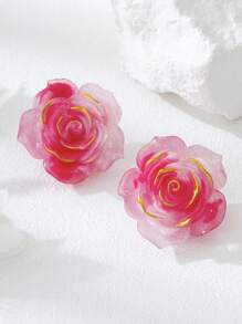 1 Pair Summer Refreshing Dopamine Beach Ombre Rose Stud Earrings For Women, Romantic Wedding/Date Gift, Suitable For Everyday Wear/Couple Gift