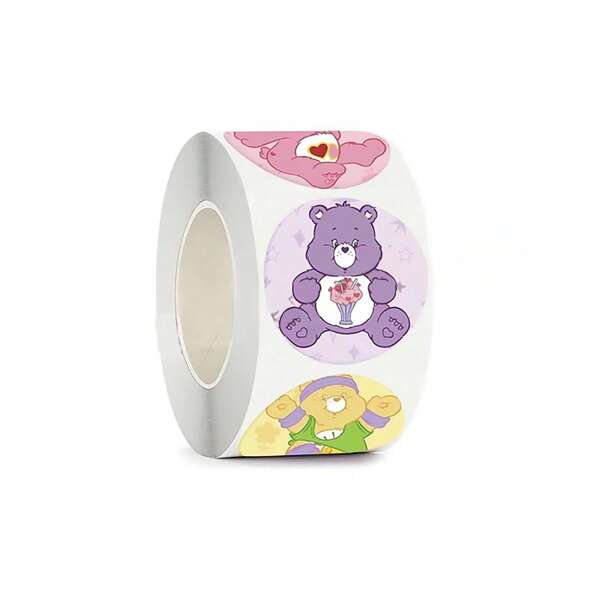 CARE BEARS Rollo de 500 pegatinas de Osos Amorosos, juego de pegatinas con diseño de osos de dibujos animados lindos para personalizar manualidades de scrapbook, autoadhesivas para recompensas, guitarras, teléfonos, portátiles, patinetas, equipaje, en colores surtidos, regalo de cumpleaños o graduación para adolescentes, adultos, útiles escolares, vuelta al cole