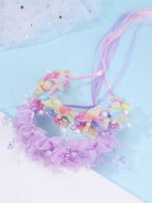 2pcs Purple/ Gradient Flower Heanband,Mesh Pearl Chain Hair Band Hair Accessories For Girls Kids