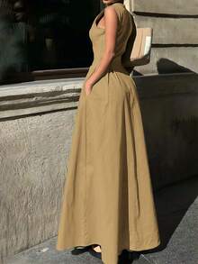 New Arrival Fashionable Casual Elegant Sleeveless Women Dress,Suitable For Spring/Summer - Khaki - View 3