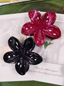 1 件女式仿珍珠白花 8 厘米/3.15 英寸大号塑料发夹，时尚百搭高端优雅简约纯色发饰，适合日常外出、休闲、派对、通勤、度假、发型、洗脸、化妆、服装搭配发夹爪夹发夹发夹发夹发夹接发夹，沙滩配饰秋冬女士发饰 - 白色 - 查看 8