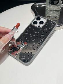1pc Black Rhinestone Star Design Full Coverage TPU Shockproof Phone Case Suitable For IPhone 16, 15, 14, 13, 12, 11 Pro Max