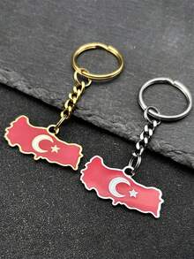 Stainless Steel Turkey Map Flag Keychain, Unisex, Available In Gold And Silver, Turkey Keyring, Car Accessories, Cute Gothic Y2K Style - Multicolor - View 1