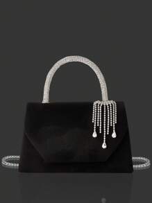 Bolso de mano con colgante de brillantes, elegante bolso de mano con brillantes para novia y fiesta, exquisito y elegante bolso para fiestas y reuniones de mujeres, con un set de 3 piezas de joyería con colgante de brillantes: collar, aretes y pulsera. Adecuado para fiestas, bodas, cenas, reuniones y bailes.