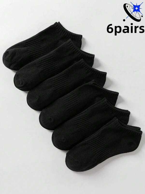 6 Pares de Meias Elásticas e Respiráveis de Tornozelo para Homens com Cós de Elastano, Adequadas para Uso Diário