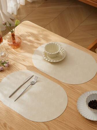 1/2/4pcs 17.5*12 Inch Oval PVC Leather Placemats, Minimalist Luxury Reversible Double-Sided Double-Color Western-Style Placemats, Gold/Silver Heat-Resistant Non-Slip Decorative Mats, Suitable For Daily Use And Parties