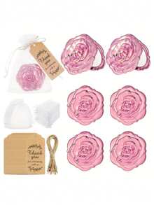 24/4件套玫瑰红电镀玫瑰镜婚礼回礼套装、宾客回礼套装、玫瑰化妆镜（附感谢标签）、欧根纱束口袋和绳子、婚礼纪念品套装、便携式双面折叠化妆镜 - 彩色 - 查看 9