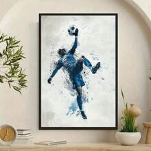 1 PAC Wall Arts ,Posters ,Football ,Modern Abstract Football Canvas Art Print - Bright Blue Football Player Wall Decoration, Suitable For Living Room, Bedroom, Office - High Quality UV Resistant Oil Painting Style Poster, Perfect Gift Creativity, Football Room Decoration